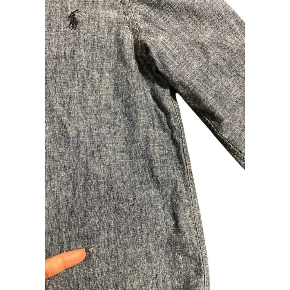 Ralph Lauren Boys‎ Sz 8 Chambray Button Down Shirt Blue Long Sleeve Cotton Logo